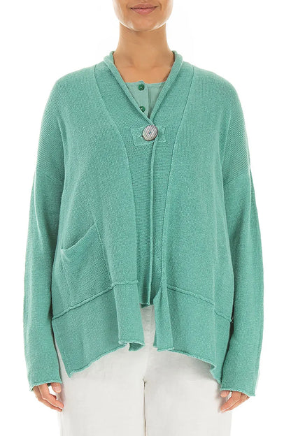 Single Button Mint Linen Cardigan