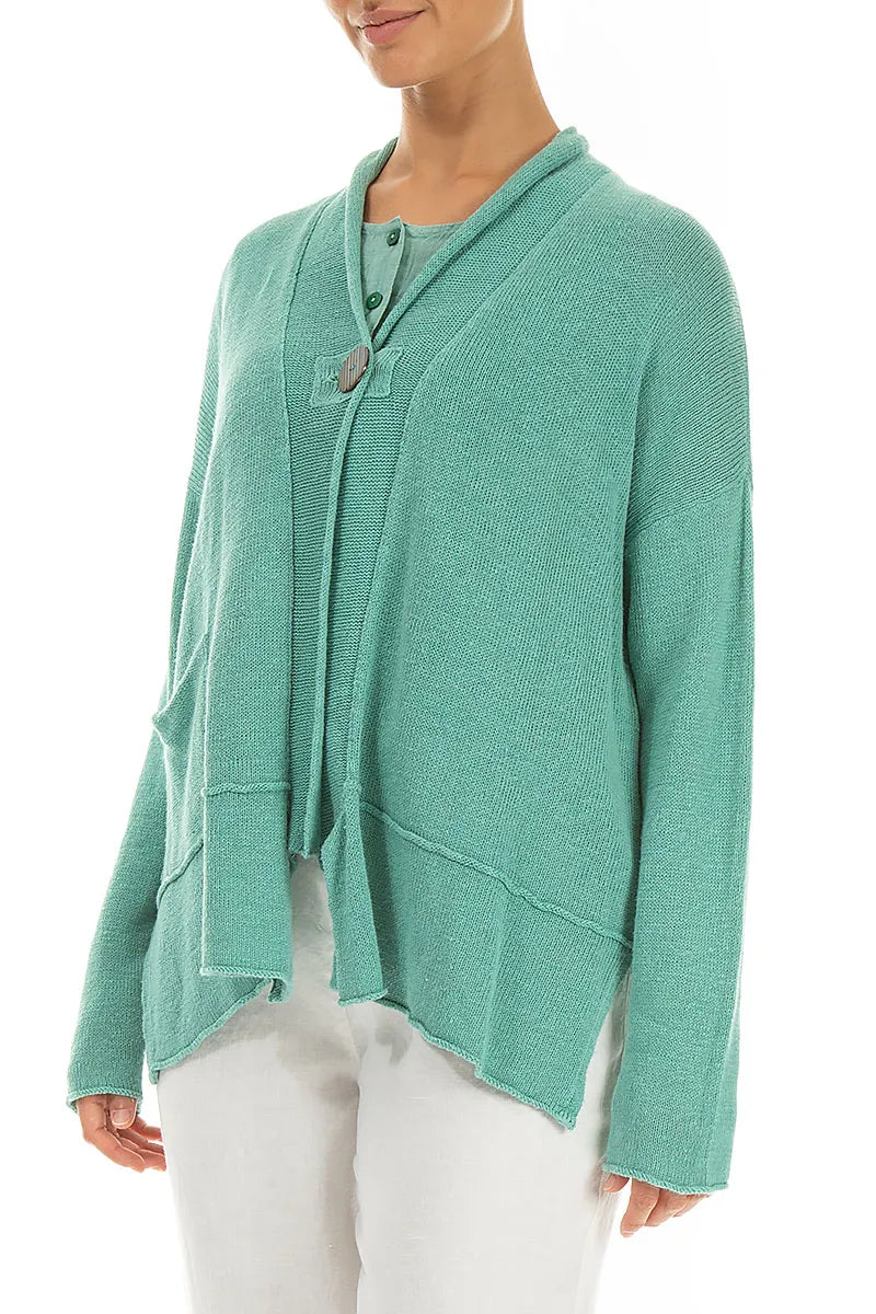 Single Button Mint Linen Cardigan