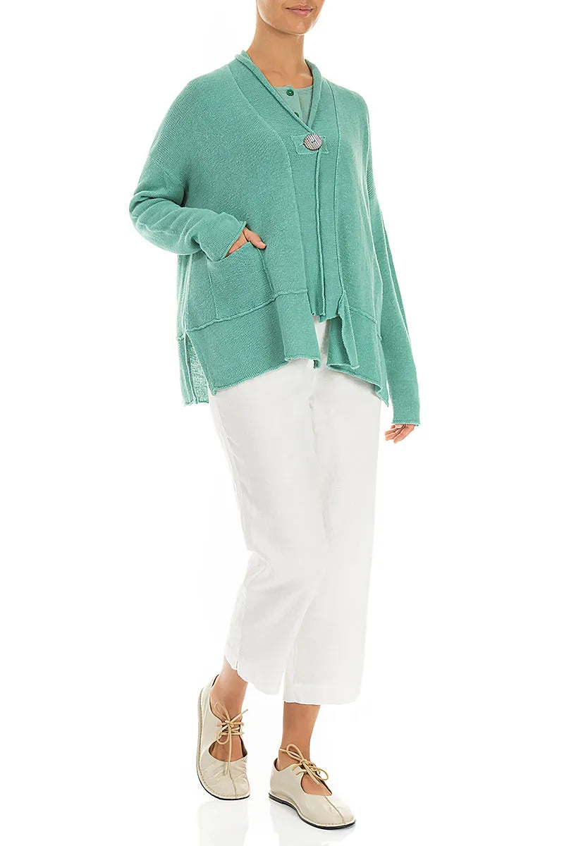 Single Button Mint Linen Cardigan