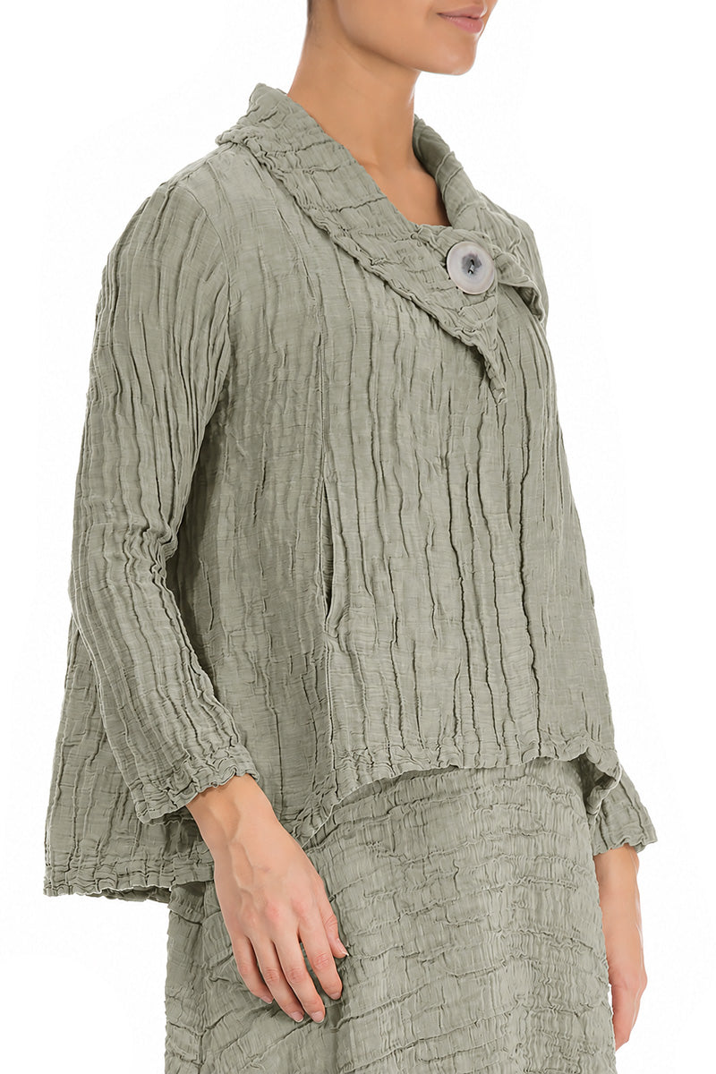 Single Button Olive Grey Crinkled Silk Linen Jacket 3