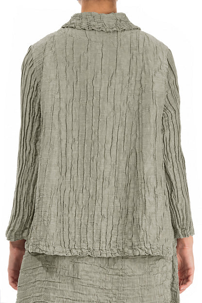 Single Button Olive Grey Crinkled Silk Linen Jacket 2