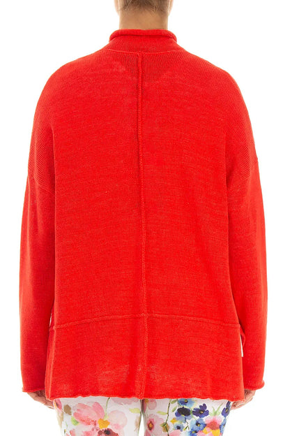Cardigan en lin rouge à bouton unique