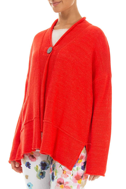 Cardigan en lin rouge à bouton unique