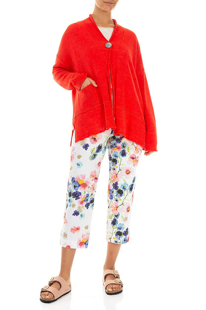 Cardigan en lin rouge à bouton unique