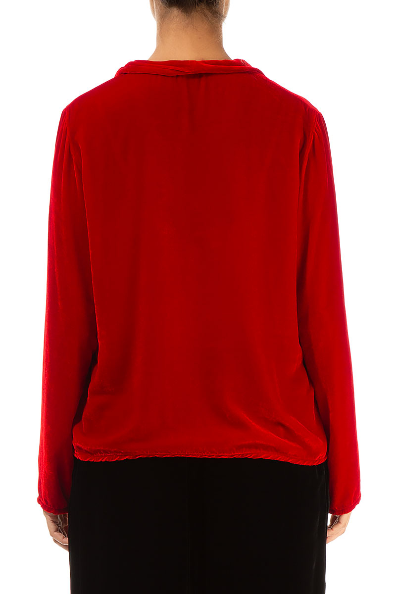 Single Button Red Silk Velvet Jacket 2