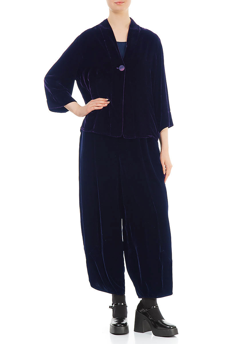 Veste en velours de soie violet royal à un bouton