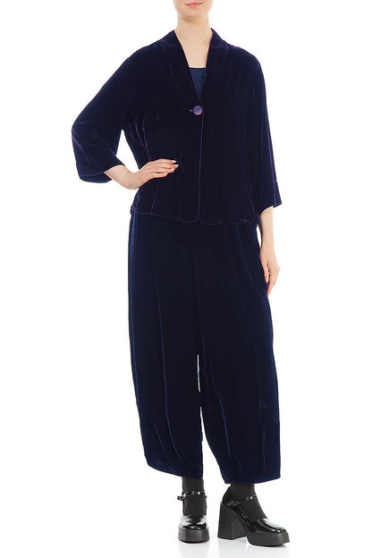 Veste en velours de soie violet royal à un bouton