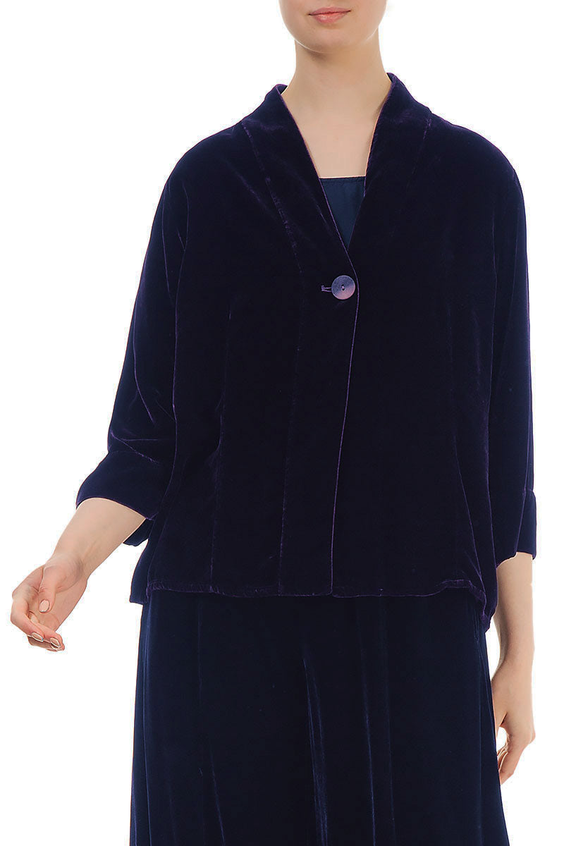 Veste en velours de soie violet royal à un bouton