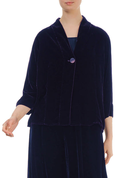 Veste en velours de soie violet royal à un bouton