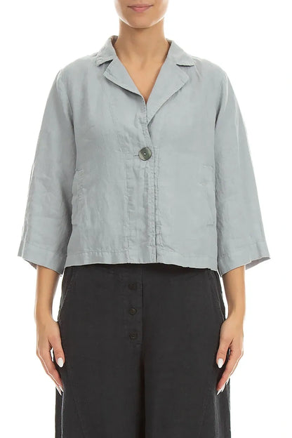 Single Button Silver Grey Linen Blazer Jacket