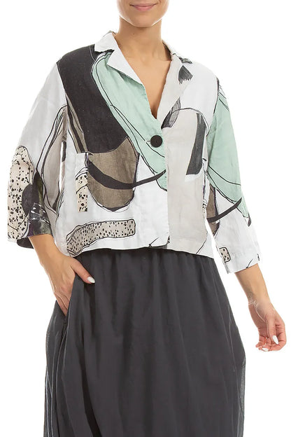 Single Button Tumbled Stone Linen Blazer Jacket 3