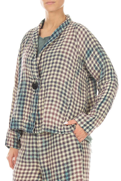 Single Button Watercolour Check Linen Jacket 3