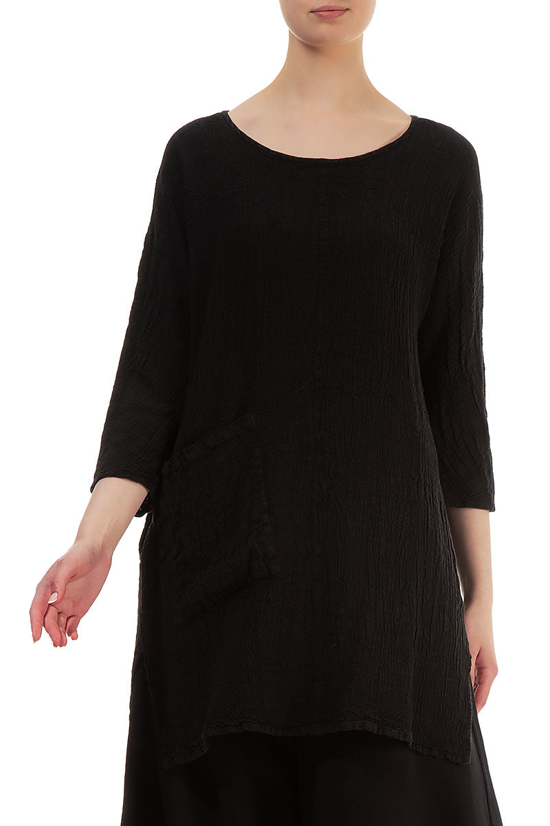 Single Pocket Black Linen Viscose Tunic 3