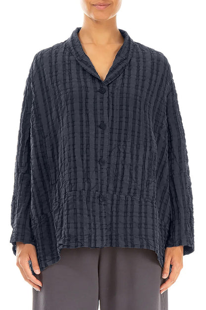 Slate Blue Checkered Linen Cotton Jacket 1