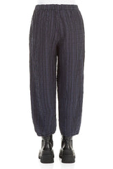 Slate Blue Checkered Linen Cotton Trousers 2