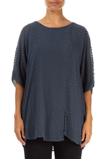 Slate Blue Dotty Silk Blouse 1