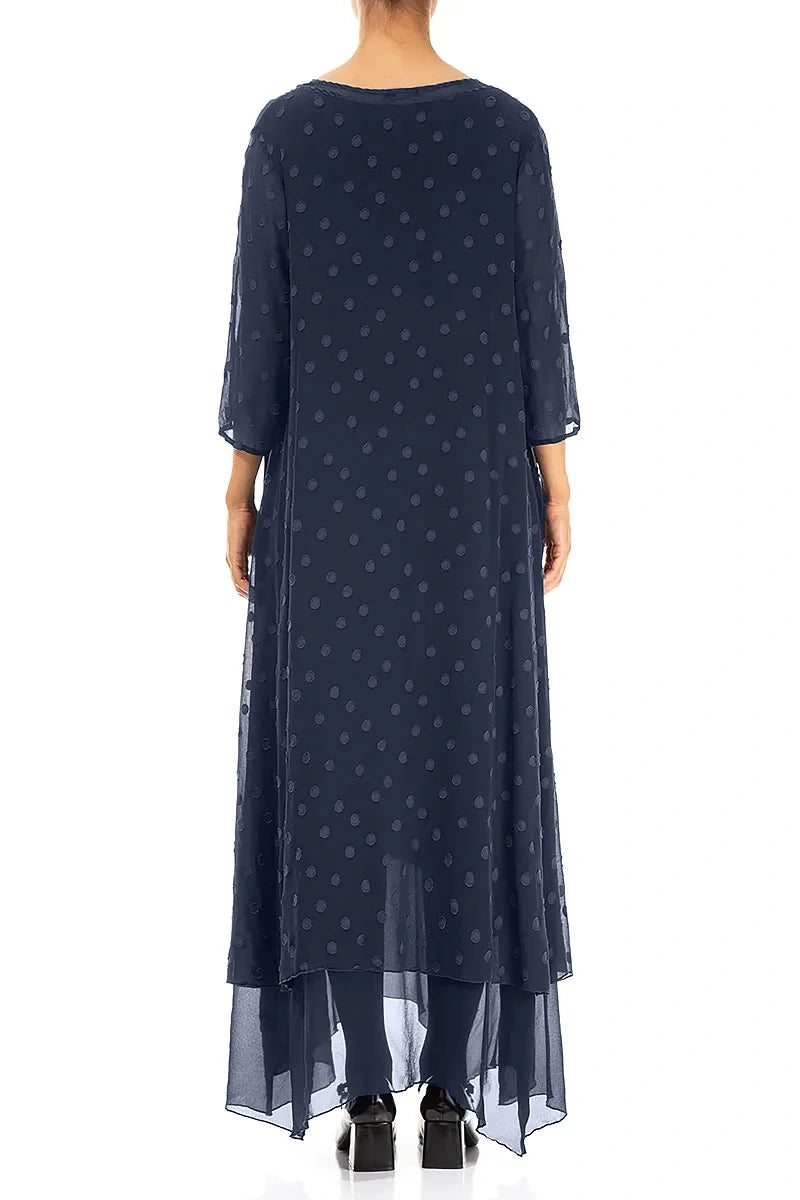 Slate Blue Dotty Silk Maxi Dress 2