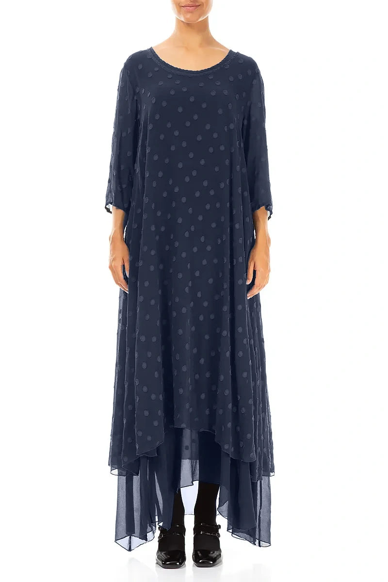 Slate Blue Dotty Silk Maxi Dress 1