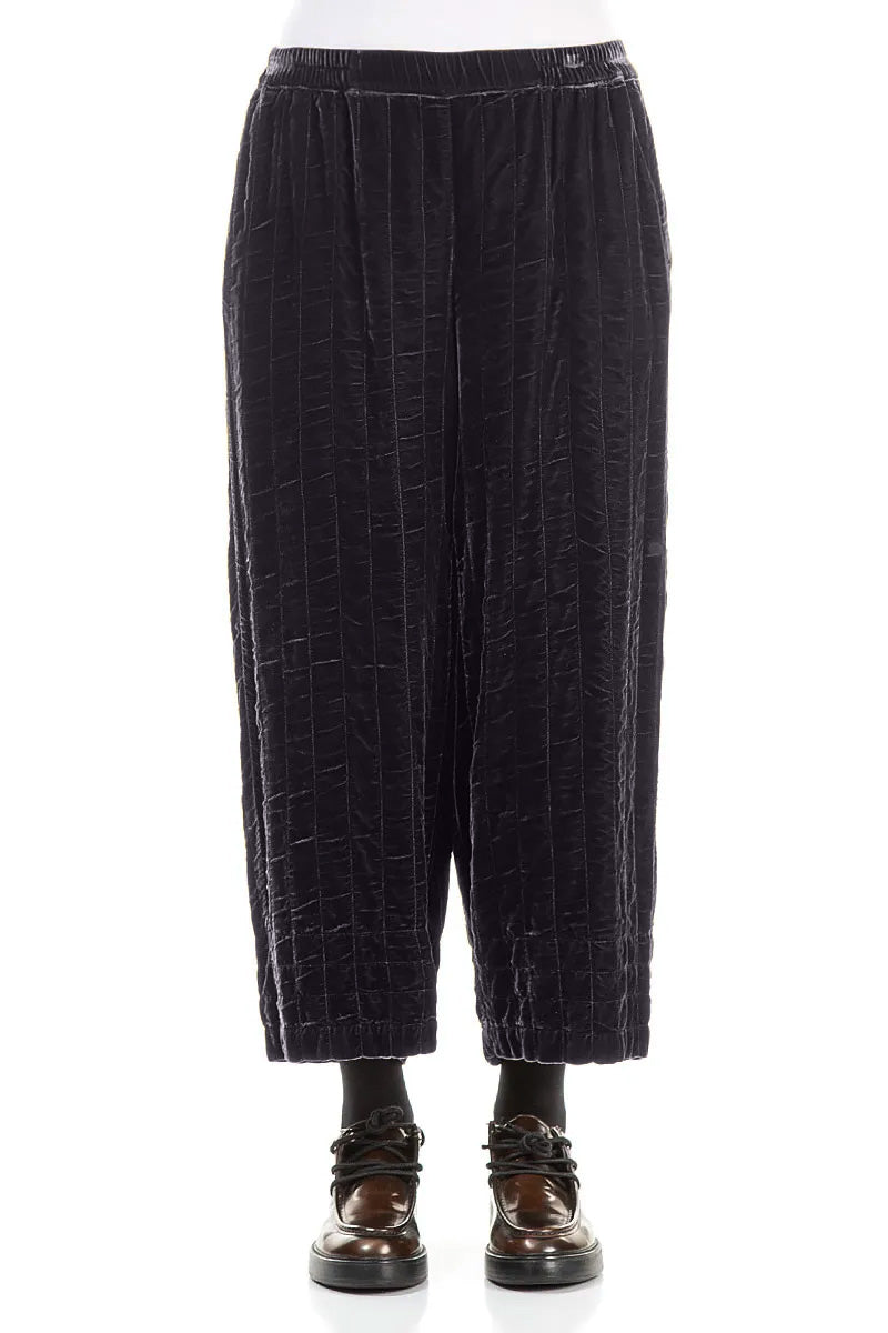 Slate Blue Pleated Silk Velvet Trousers 1