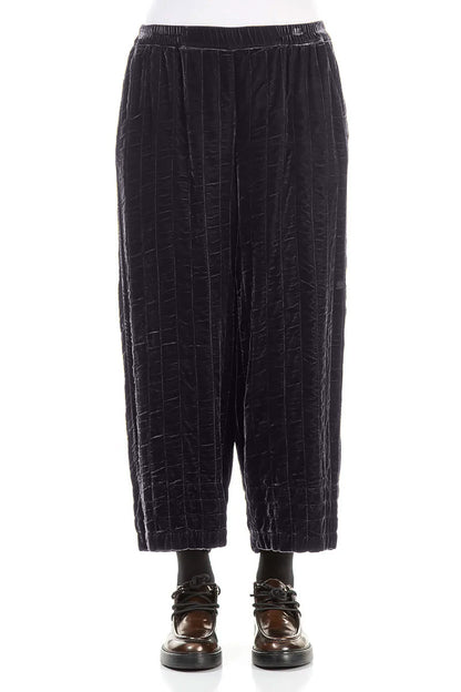 Slate Blue Pleated Silk Velvet Trousers 1