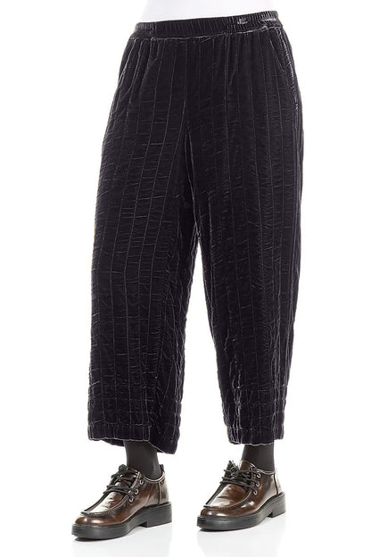Slate Blue Pleated Silk Velvet Trousers 3