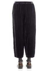 Slate Blue Pleated Silk Velvet Trousers 2