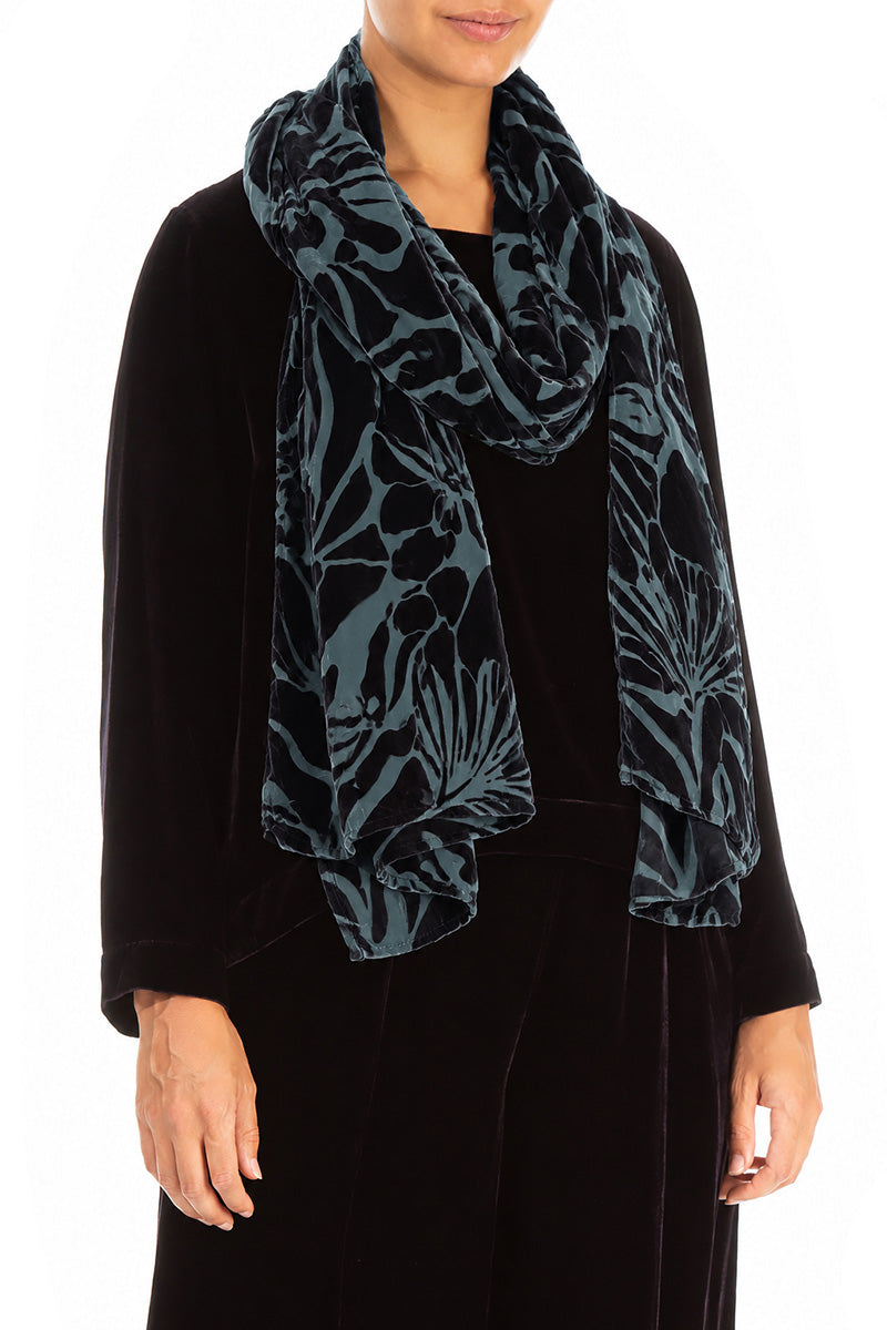 Slate Floral Devoré Silk Velvet Scarf 3
