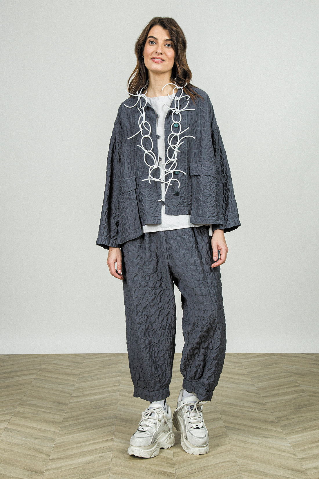 Slate Pleated Silk Bamboo Trousers 6