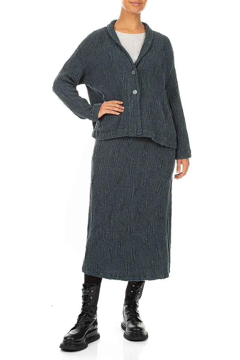 Slate Textured Silk Linen Pencil Skirt 4
