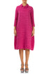 Sleeved Cowl Neck Fuchsia Crinkled Silk Linen Dress 1