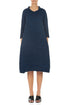 Sleeved Cowl Neck Navy Crinkled Silk Linen Dress 1