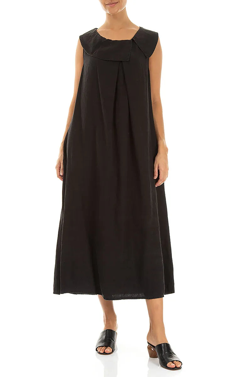 Robe chasuble trapèze en lin noir