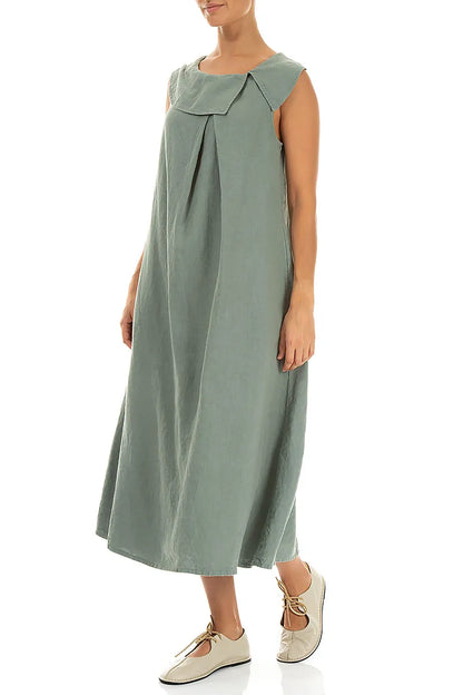 Sleeveless A-line Sage Linen Dress