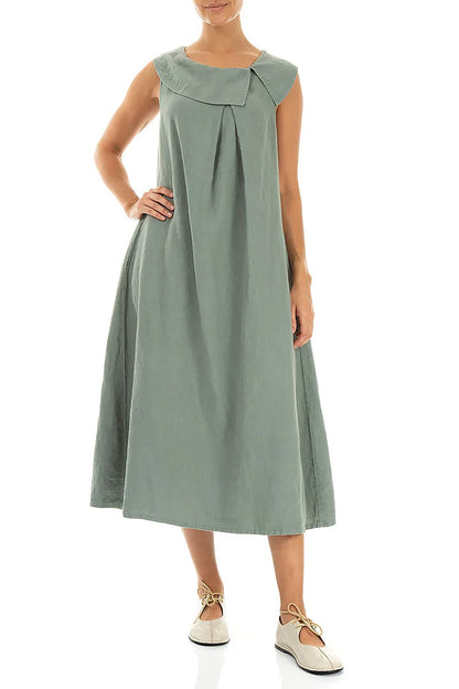 Sleeveless A-line Sage Linen Dress