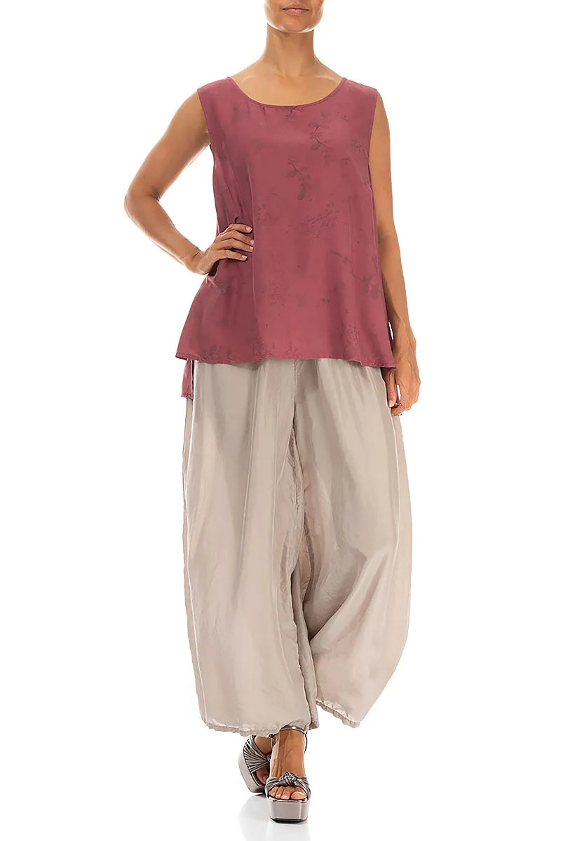 Sleeveless Antique Ruby Blossom Silk Bamboo Top 4