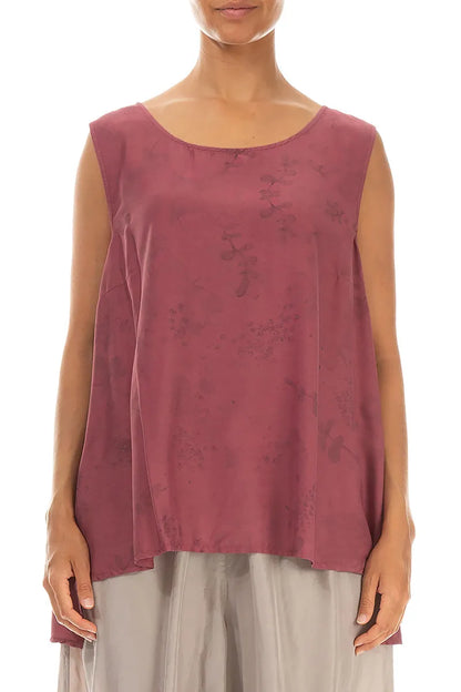 Sleeveless Antique Ruby Blossom Silk Bamboo Top 1