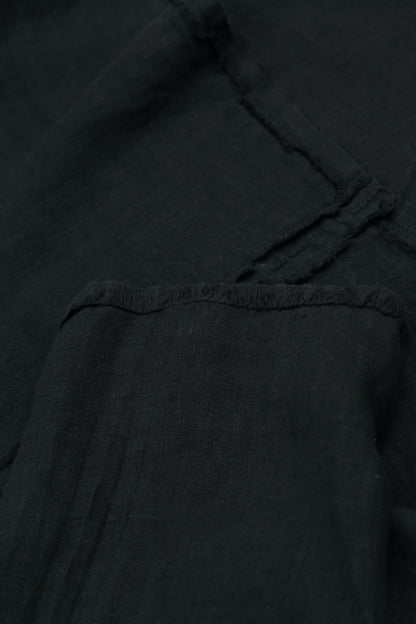 Sleeveless Asymmetric Black Linen Dress