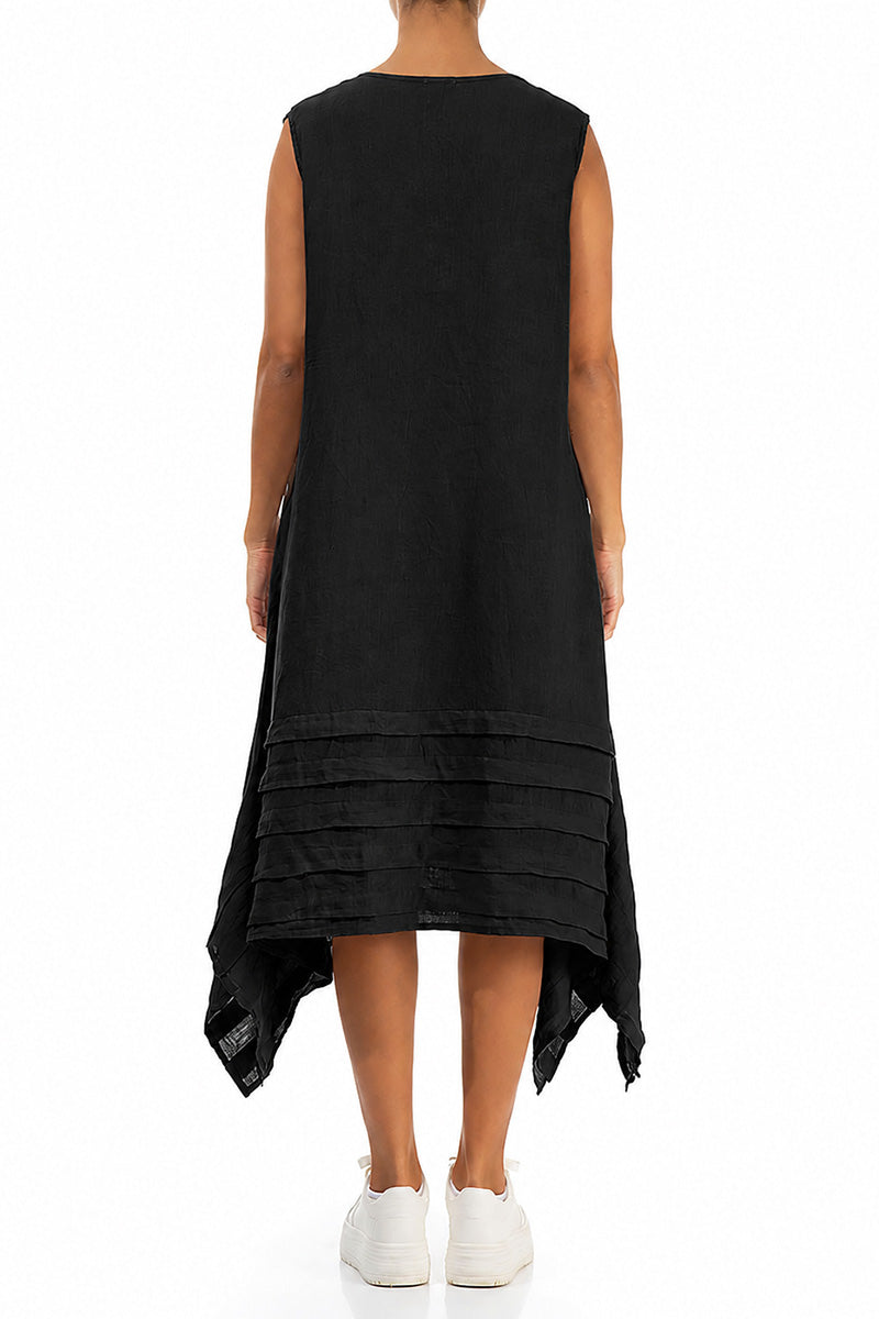 Sleeveless Asymmetric Black Linen Dress