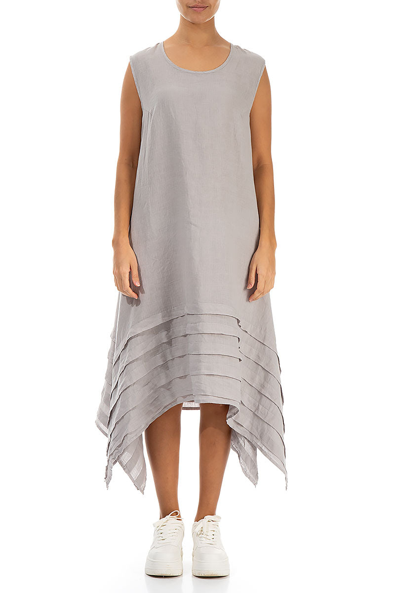 Sleeveless Asymmetric Taupe Linen Dress 1