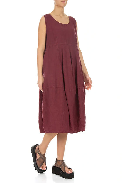Sleeveless Balloon Antique Ruby Linen Dress 3