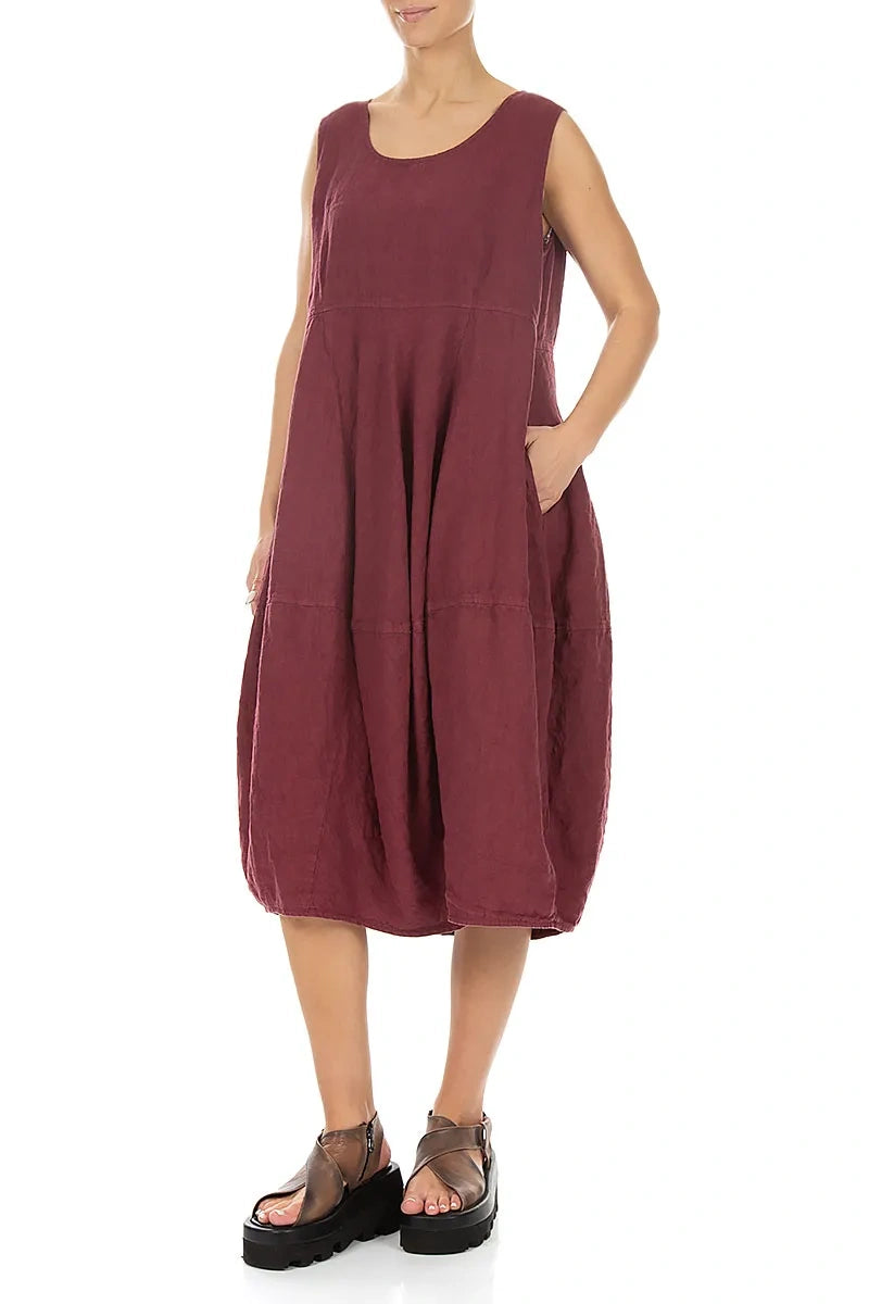 Sleeveless Balloon Antique Ruby Linen Dress 4