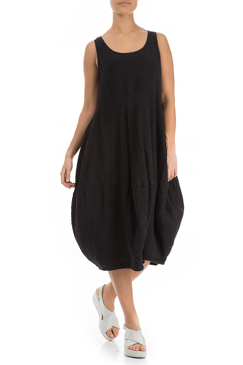 Robe en lin noire sans manches ballon