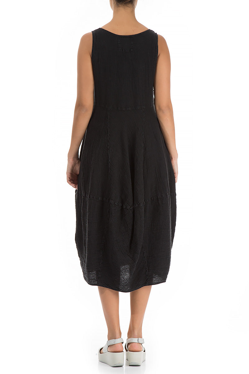 Robe en lin noire sans manches ballon