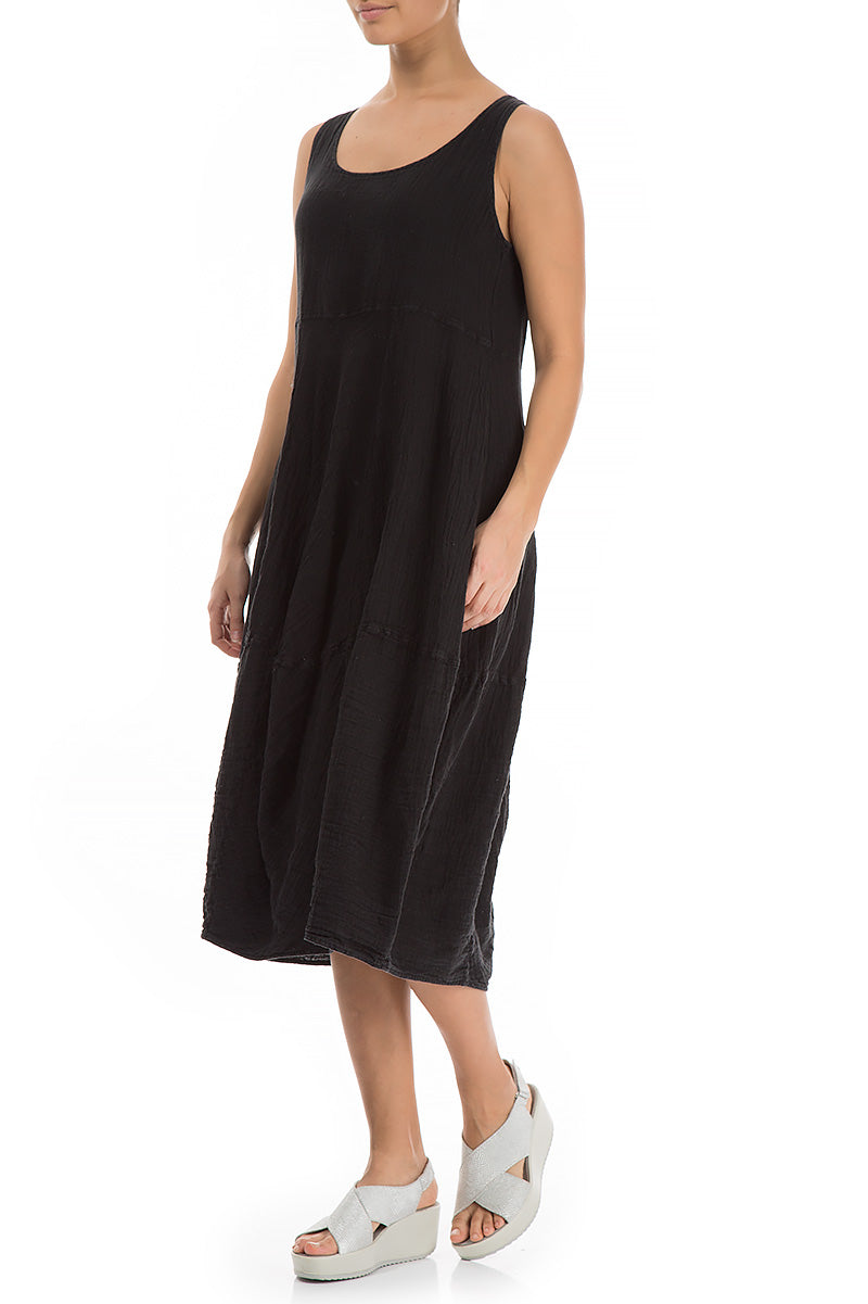 Robe en lin noire sans manches ballon