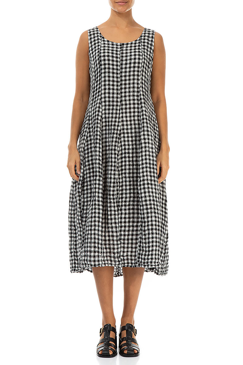 Sleeveless Balloon Black &amp; White Check Linen Dress 1