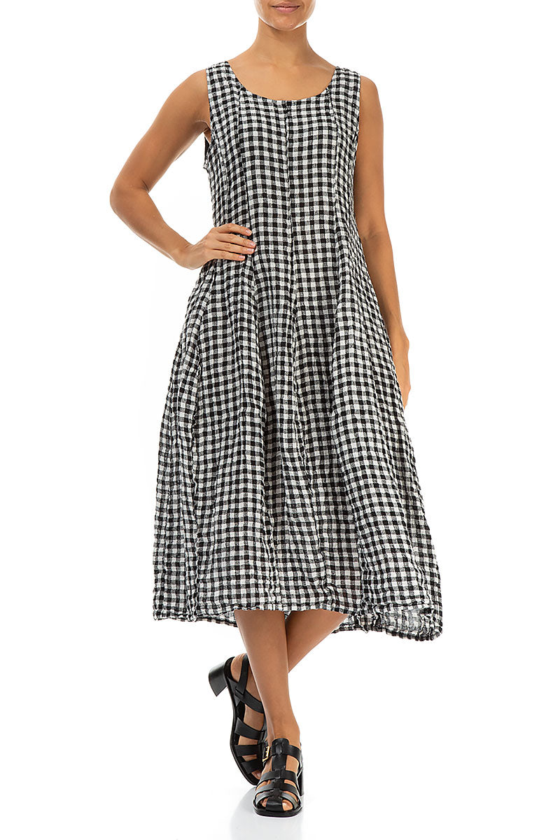 Sleeveless Balloon Black &amp; White Check Linen Dress 4