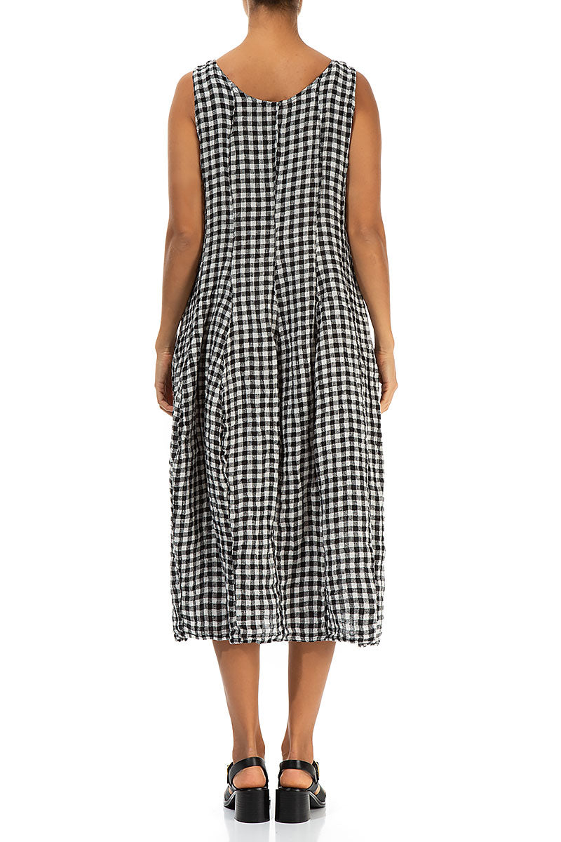 Sleeveless Balloon Black &amp; White Check Linen Dress 2