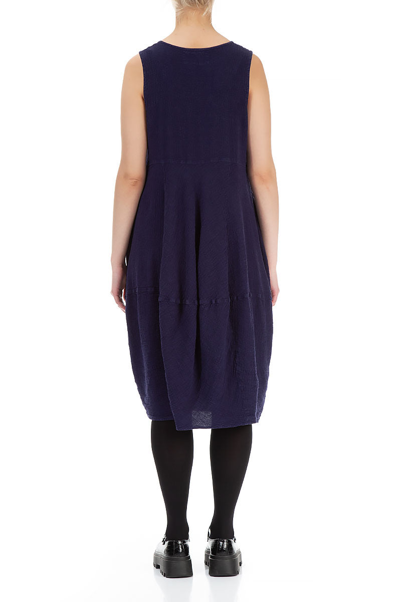 Sleeveless Balloon Blue Violet Linen Viscose Dress 2