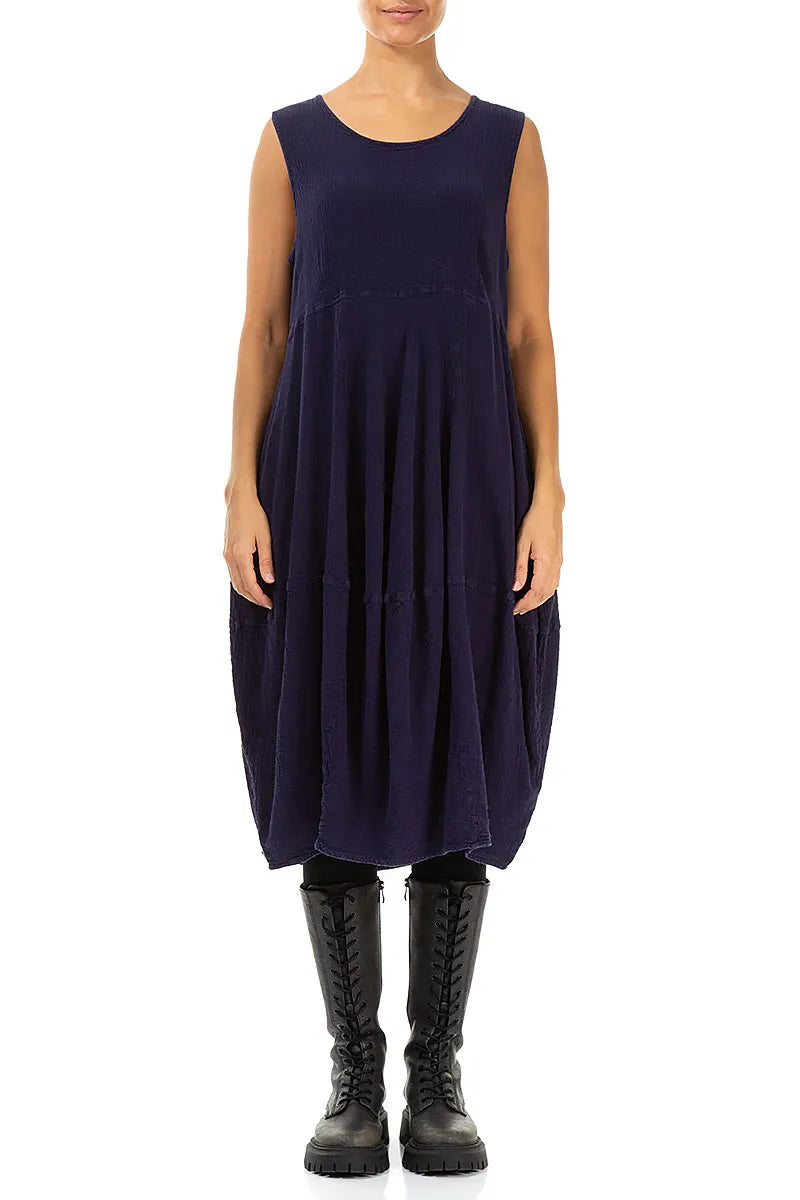 Sleeveless Balloon Blue Violet Linen Viscose Dress