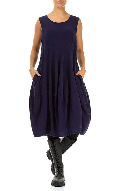 Robe sans manches en lin et viscose bleu violet ballon